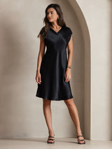 [Negro] SilkSilky-ES Sin mangas Cuello en V Vestido 006