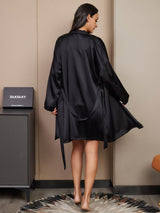 [Negro] SilkSilky-ES 3/4 Sleeve V Neck Pijamas de mujer 002