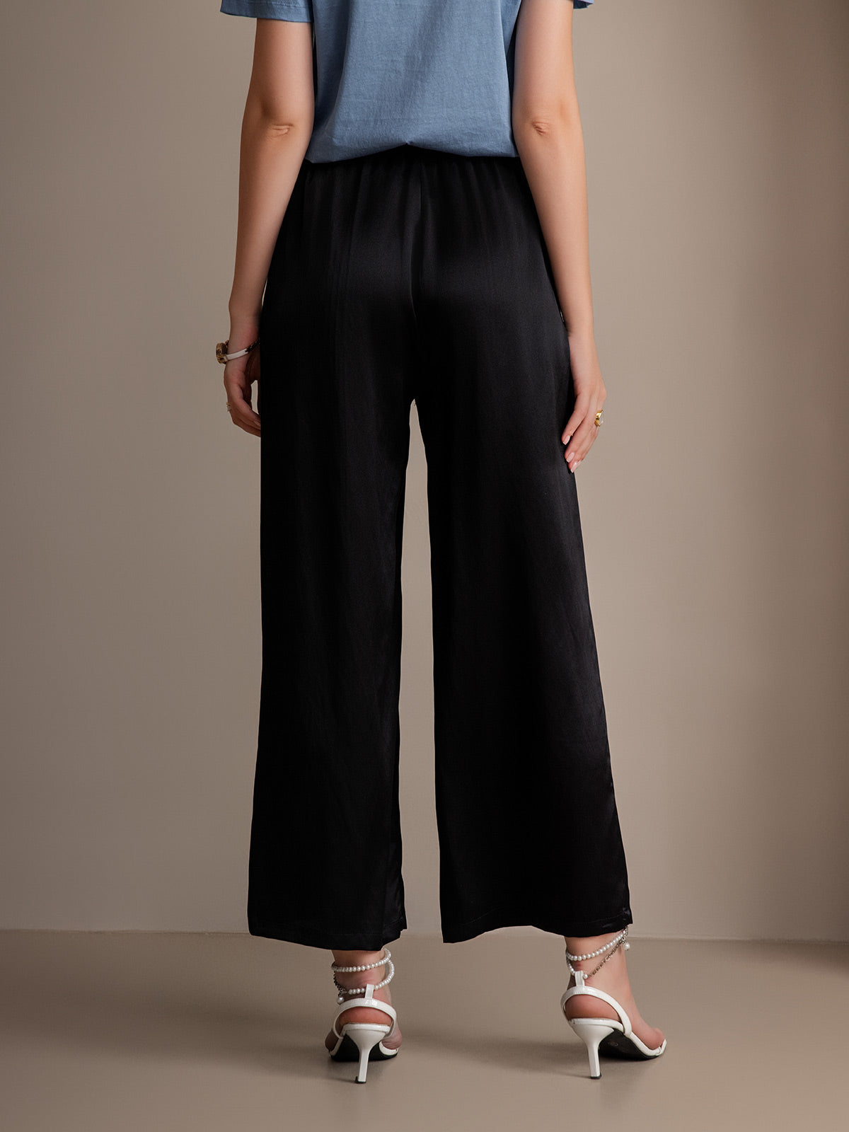 [Negro] SilkSilky-ES Seda Pura Womens Pants 002
