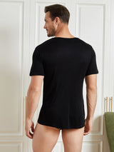 [Negro] SilkSilky-ES Manga corta Cuello Cerrado Camiseta de hombre 002