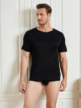 [Negro] SilkSilky-ES Manga corta Cuello Cerrado Camiseta de hombre 005