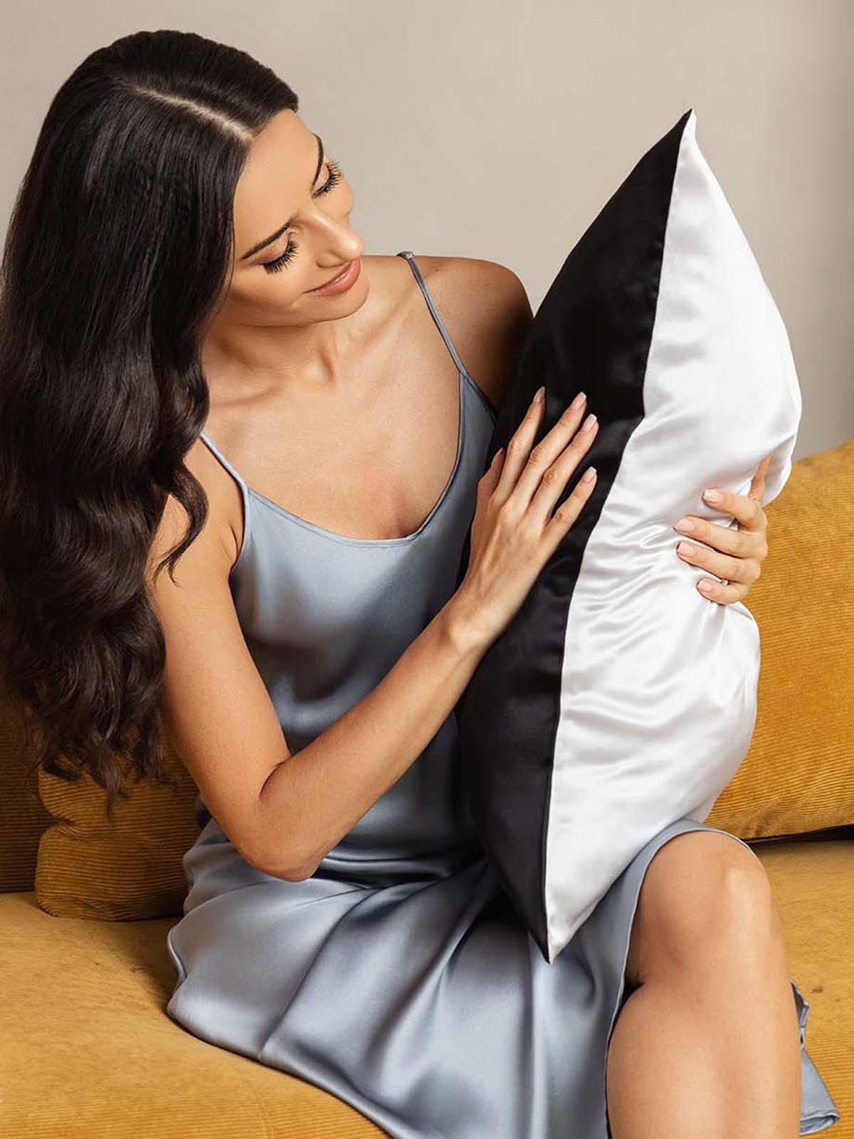Fundas De Almohada De Seda De Mora 100% 22Momme - Diseño Bicolor