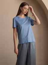 [Azul] SilkSilky-ES Manga corta Cuello Redondo Camisetas de Mujer 005