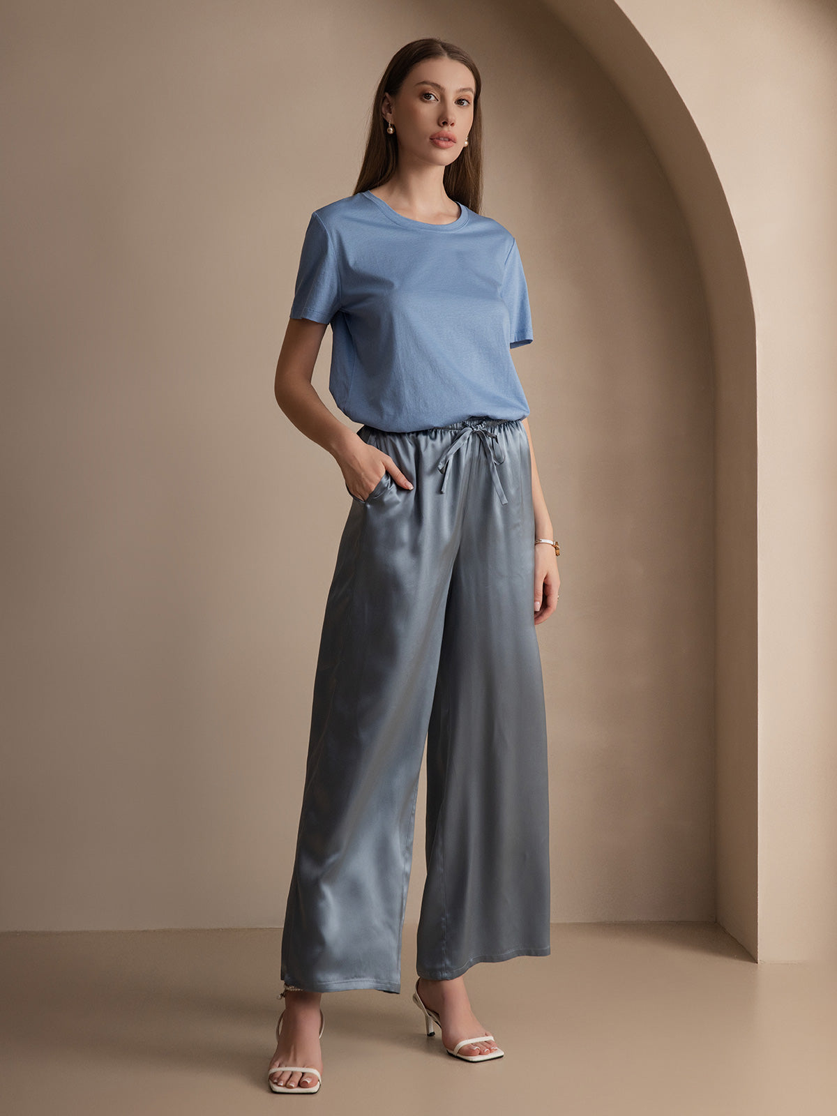 [Azul] SilkSilky-ES Manga corta Womens T-Shirt 006