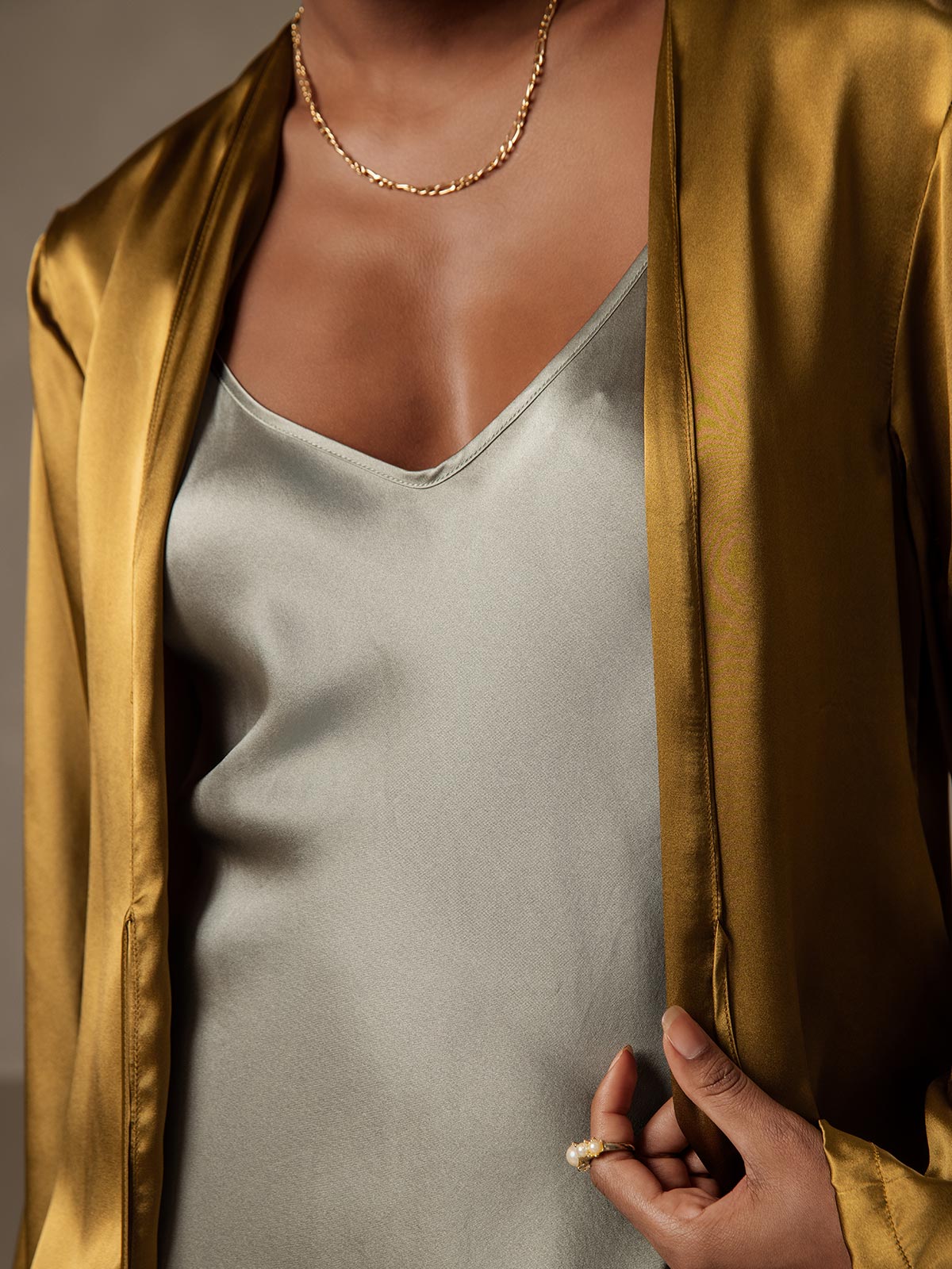 [Marrón] SilkSilky-ES 19Momme Manga larga Chaqueta de mujer 002