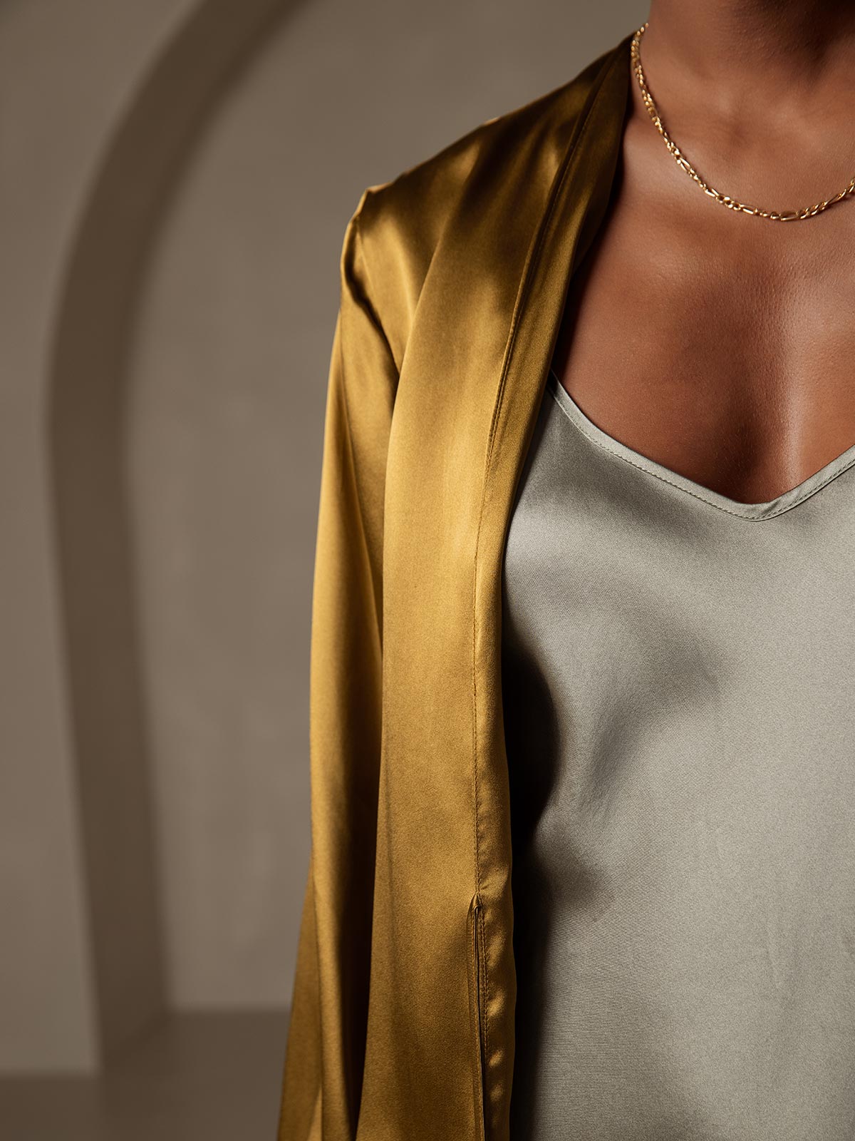 [Marrón] SilkSilky-ES 19Momme Seda Manga larga Womens Outerwear 003