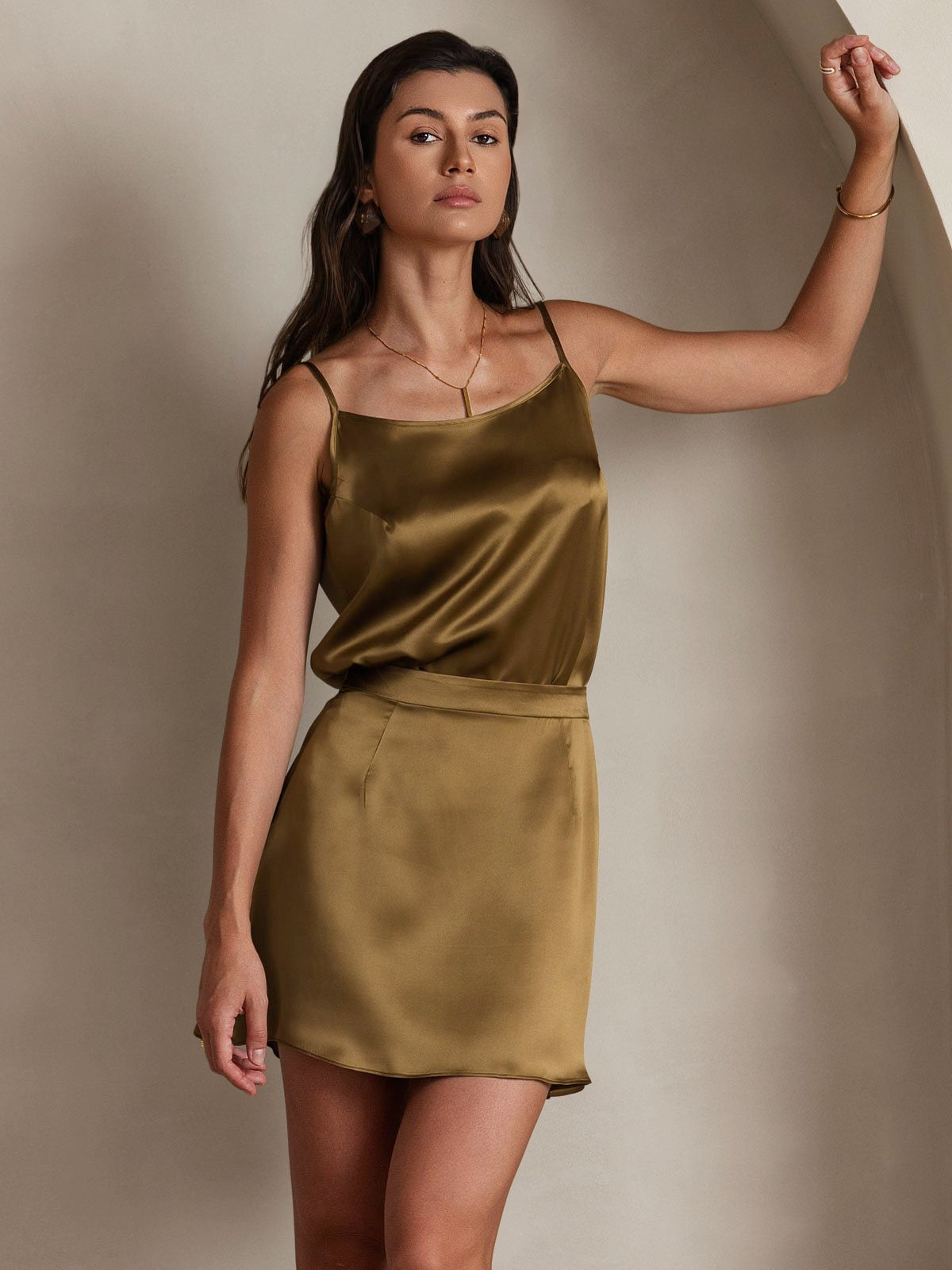 [Marrón] SilkSilky-ES 19Momme Seda Skirt 001