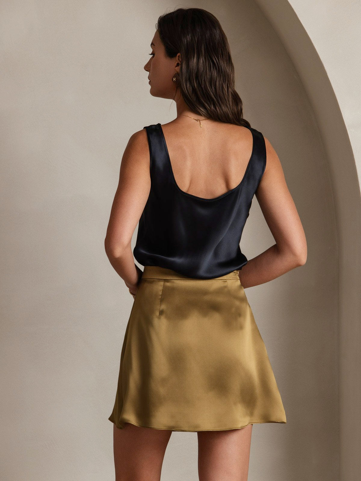 [Marrón] SilkSilky-ES 19Momme Seda Skirt 002