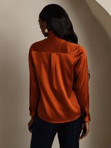 [Caramelo] SilkSilky-ES Long Sleeve Tie Neck Blusa 002