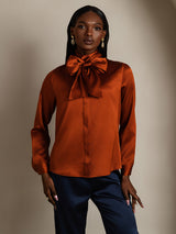 [Caramelo] SilkSilky-ES Long Sleeve Tie Neck Blusa 003