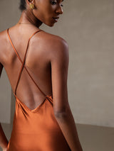 [Caramelo] SilkSilky-ES Spaghetti Strap V Neck Vestido 003