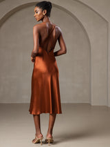 [Caramelo] SilkSilky-ES Spaghetti Strap V Neck Vestido 002