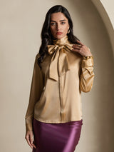 [Champán] SilkSilky-ES Long Sleeve Tie Neck Blusa 004