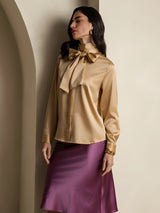 [Champán] SilkSilky-ES Long Sleeve Tie Neck Blusa 005