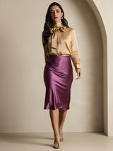 [Champán] SilkSilky-ES Long Sleeve Tie Neck Blusa 006
