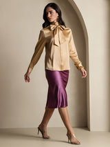 [Champán] SilkSilky-ES Long Sleeve Tie Neck Blusa 009