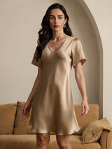 [Champán] SilkSilky-ES Short Sleeve V Neck Camisón 003