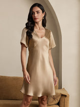 [Champán] SilkSilky-ES Short Sleeve V Neck Camisón 005