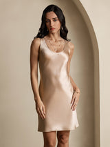 [Champán] SilkSilky-ES Sin mangas Escote Cuchara Vestido 001