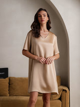 [Champán] SilkSilky-ES Half Sleeve V Neck Camisón 004
