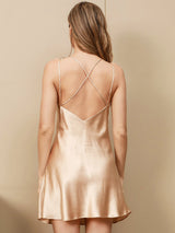 [Champán] SilkSilky-ES Spaghetti Strap V Neck Vestido 002