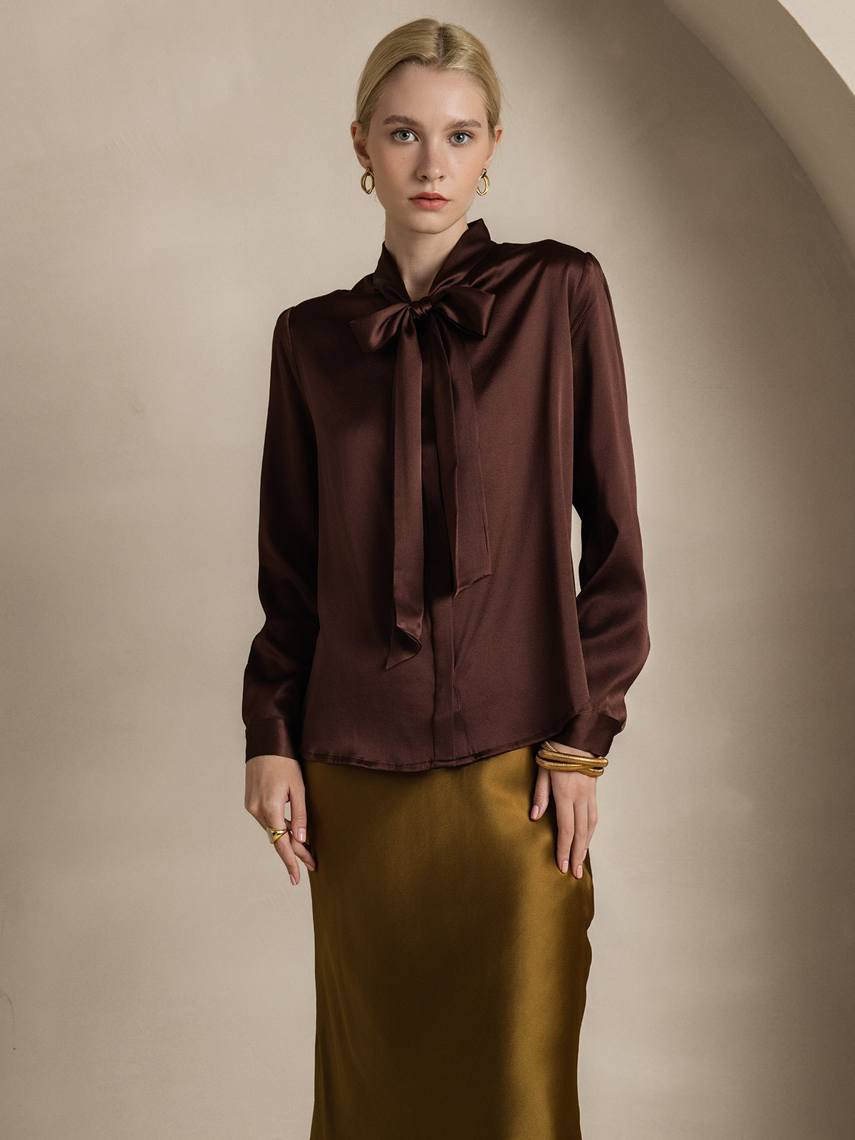 [Café] SilkSilky-ES 19Momme Seda Manga larga Blouse 004