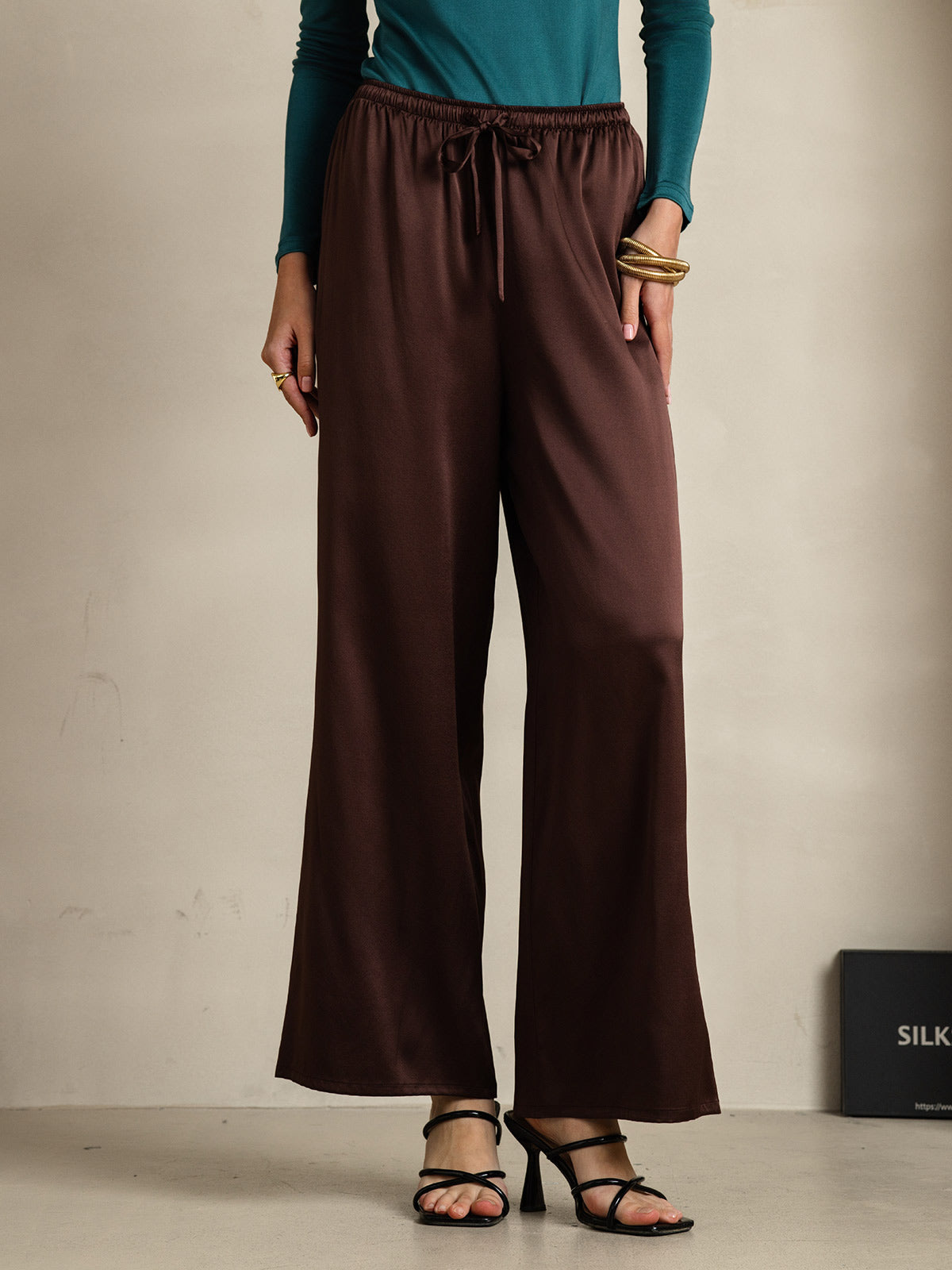 [Café] SilkSilky-ES Seda Pura Womens Pants 003