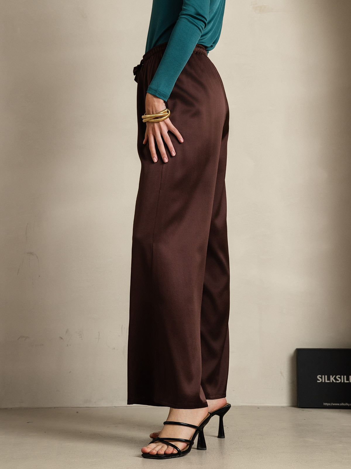 [Café] SilkSilky-ES Seda Pura Womens Pants 005