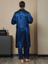 [Azul Oscuro] SilkSilky-ES 19Momme Seda Pura Manga larga Mens Robe 002