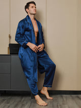 [Azul Oscuro] SilkSilky-ES 19Momme Seda Pura Manga larga Mens Robe 003
