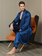 [Azul Oscuro] SilkSilky-ES 19Momme Seda Pura Manga larga Mens Robe 004