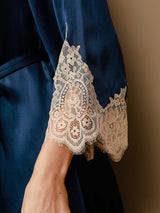 [Azul Oscuro] SilkSilky-ES 3/4 Sleeve V Neck Conjunto de camisón y bata 009