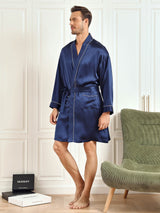 [Azul Oscuro] SilkSilky-ES Long Sleeve Bata de hombre 003