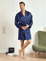 [Azul Oscuro] SilkSilky-ES Long Sleeve Bata de hombre 004