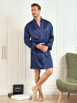 [Azul Oscuro] SilkSilky-ES Long Sleeve Bata de hombre 005