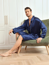 [Azul Oscuro] SilkSilky-ES Long Sleeve Bata de hombre 006