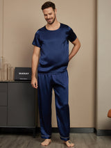 [Azul Oscuro] SilkSilky-ES Short Sleeve Round Neck Pijamas de hombre 001