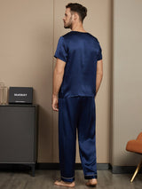 [Azul Oscuro] SilkSilky-ES Short Sleeve Round Neck Pijamas de hombre 002