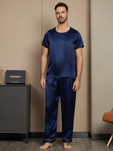[Azul Oscuro] SilkSilky-ES Short Sleeve Round Neck Pijamas de hombre 003