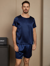 [Azul Oscuro] SilkSilky-ES Short Sleeve Round Neck Pijamas de hombre 003