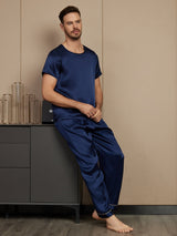 [Azul Oscuro] SilkSilky-ES Short Sleeve Round Neck Pijamas de hombre 005