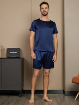 [Azul Oscuro] SilkSilky-ES Short Sleeve Round Neck Pijamas de hombre 005