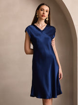 [Azul Oscuro] SilkSilky-ES Sin mangas Cuello en V Vestido 001