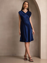 [Azul Oscuro] SilkSilky-ES Sin mangas Cuello en V Vestido 004
