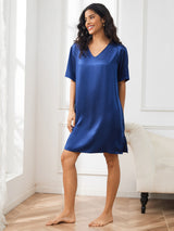[Azul Oscuro] SilkSilky-ES Half Sleeve V Neck Camisón 004