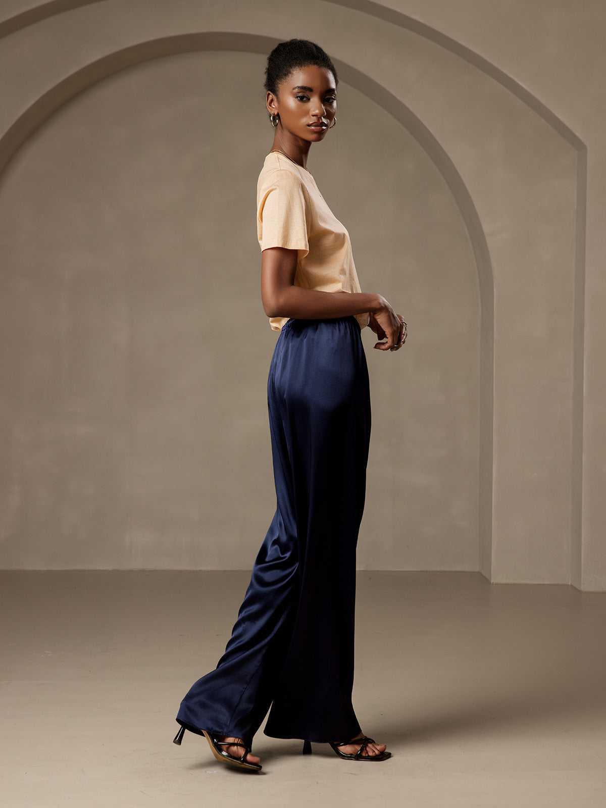 [Azul Oscuro] SilkSilky-ES Seda Pura Womens Pants 004