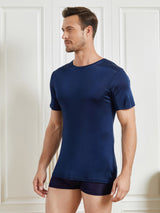 [Azul Oscuro] SilkSilky-ES Manga corta Cuello Cerrado Camiseta de hombre 003