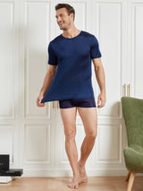 [Azul Oscuro] SilkSilky-ES Manga corta Cuello Cerrado Camiseta de hombre 006