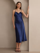 [Azul Oscuro] SilkSilky-ES Spaghetti Strap Cowl Neck Vestido 001
