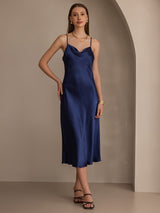 [Azul Oscuro] SilkSilky-ES Spaghetti Strap Cowl Neck Vestido 003